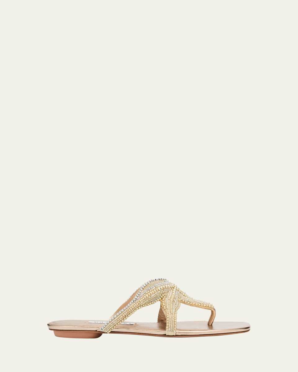Pearly Beaded Flat Thong Sandals
